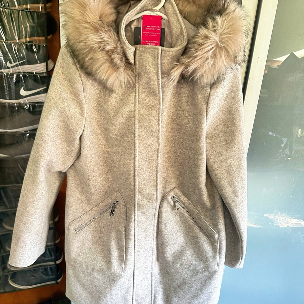 Vince Camuto Women's Gray Puffer Coat with Faux Fur Hood